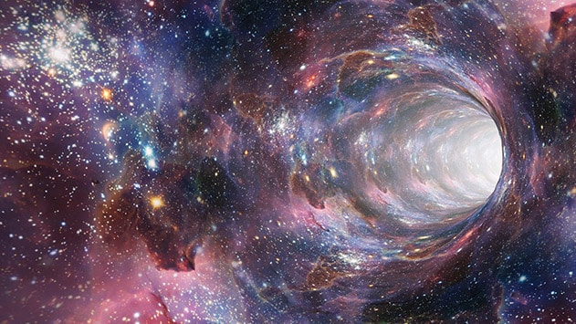 ブラックホールとホワイトホールをつなぐと考えられているワームホールの想像図