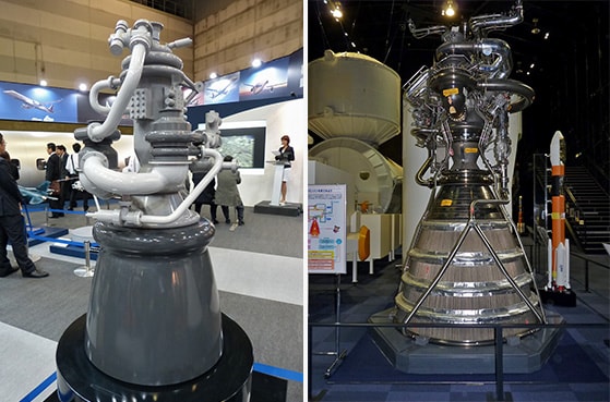 LE-Xの模型（左）。LE-7A（右）の写真