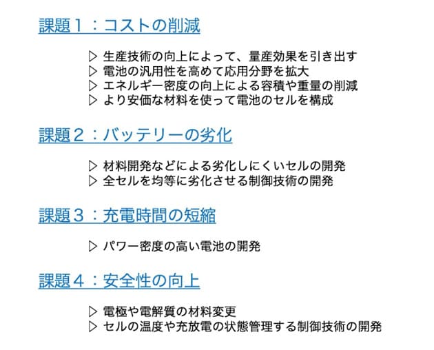 EV用のバッテリーに残されている課題とその対策