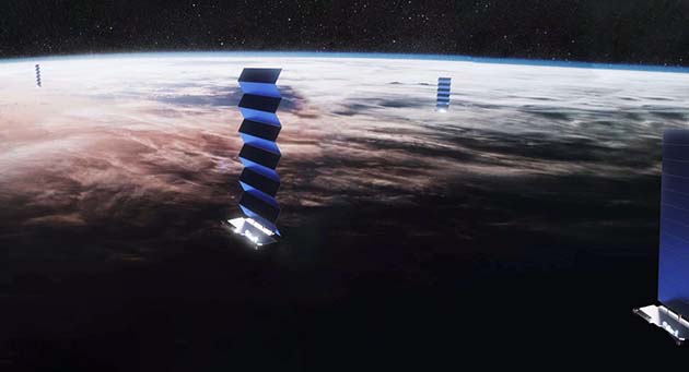 アメリカの宇宙企業スペースXが構築中の、グローバル高速ブロードバンド網「スターリンク」の想像図
