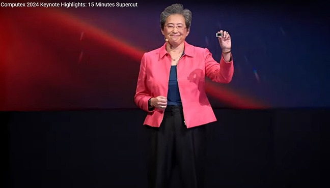 Computex Taipei 2024において、Copilot+仕様チップでAI機能の高いAMD Ryzen AI 300チップを持つCEOのLisa Sue氏
