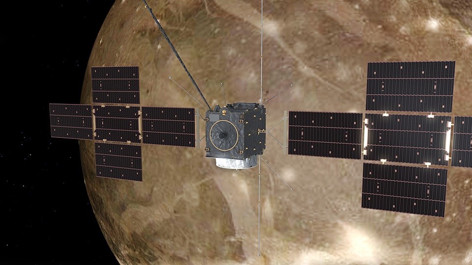 木星の衛星ガニメデを探査するJUICEの想像図