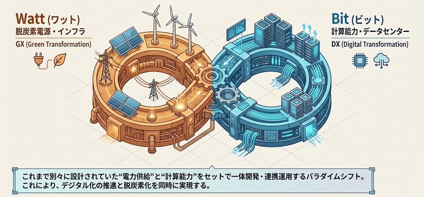 電力インフラとデータセンターを一体開発・連携運用する「ワット・ビット連携」