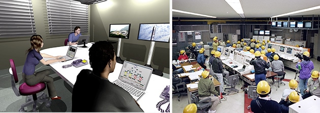 左：イプシロンのモバイル管制のイメージの写真 右：こちらは以前の実際の管制室の写真 